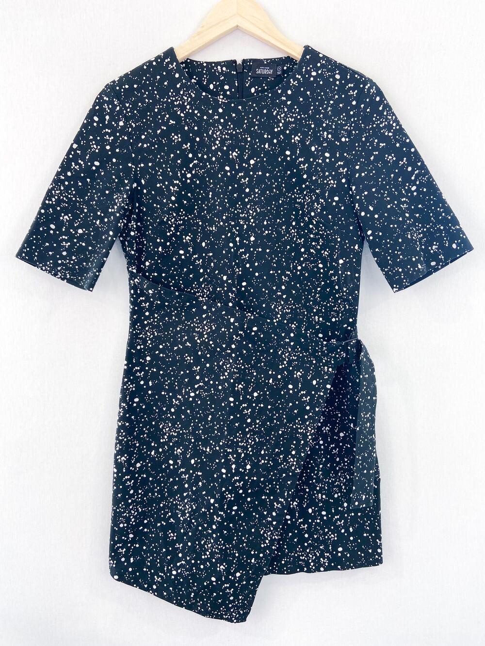 Kate Spade Saturday Black Faux Wrap Mini Dress size 4 Faux Wrap Paint Splatter